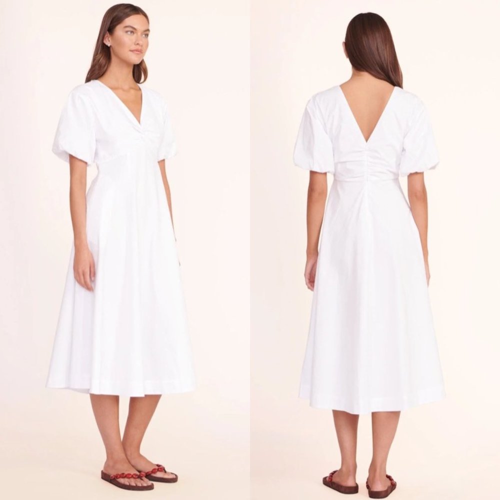 STAUD finley white puff sleeve v neck dress FINAL PRICE NO OFFERS CONSIDERED